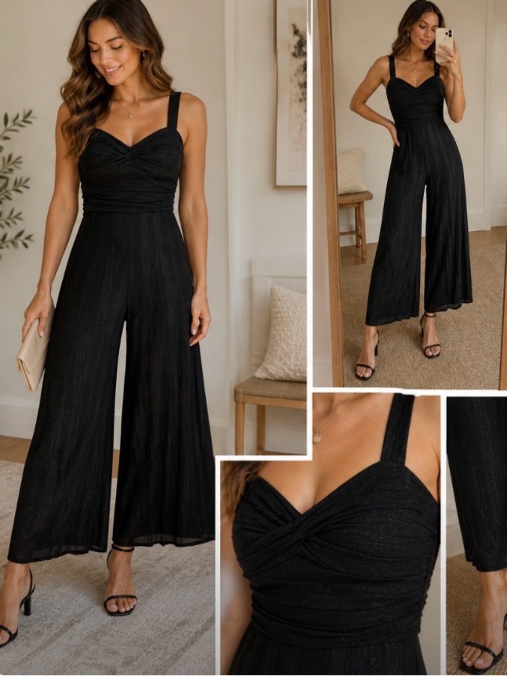Ali & Jay Black Shimmer Wide Leg Jumpsuit Medium Anthropologie Resort Glam